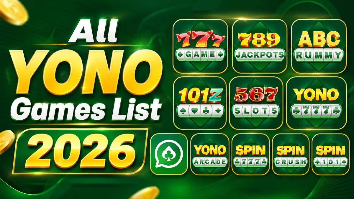 All Yono Games List 2026 cover graphic showing app tile icons including 777 Game, 789 Jackpots, ABC Rummy, 101Z, 567 Slots, Yono 777, Yono Arcade, Spin 777, Spin Crush, and Spin 101